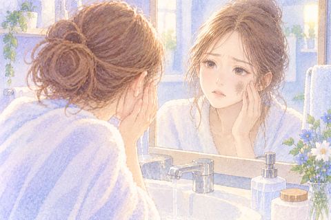 洗っても頬の汚れが残り困る女性