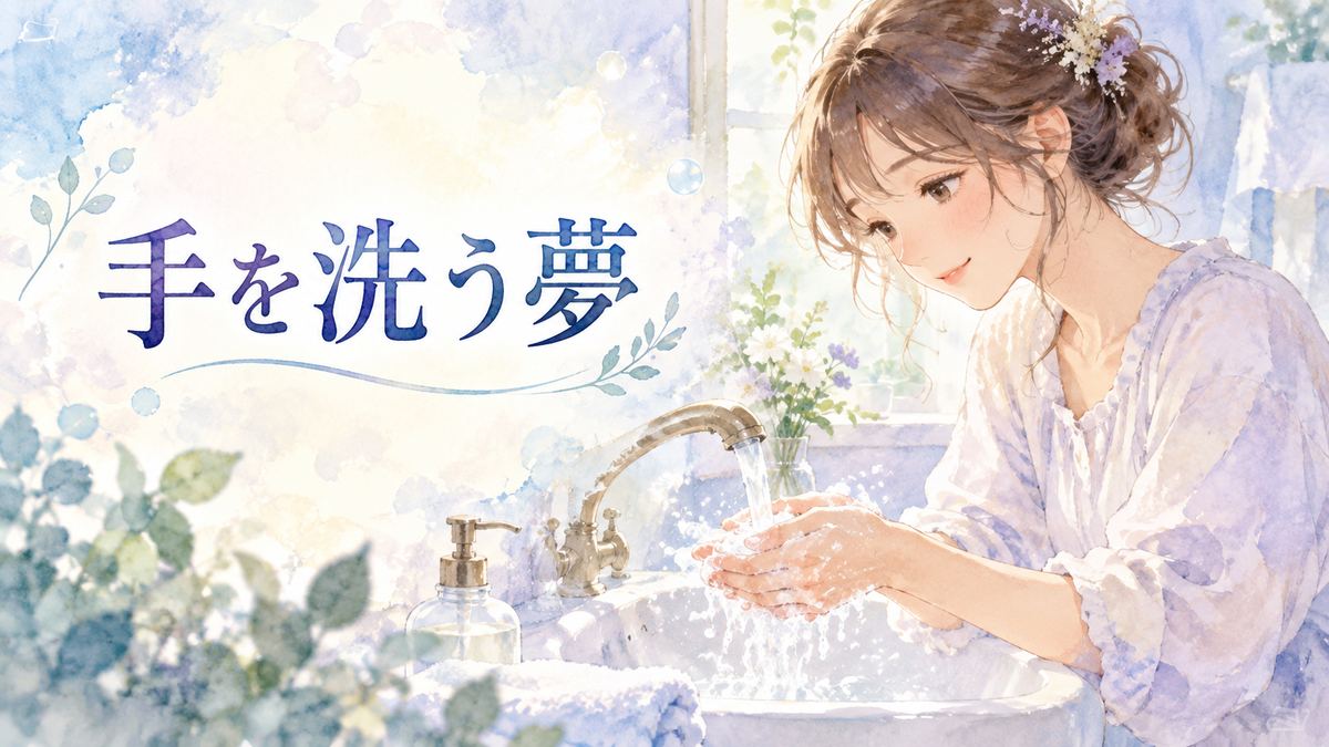流れる水で手を洗いながら手元を見つめる大人の女性
