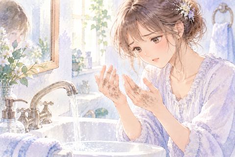 洗っても手の汚れが残り戸惑う大人の女性