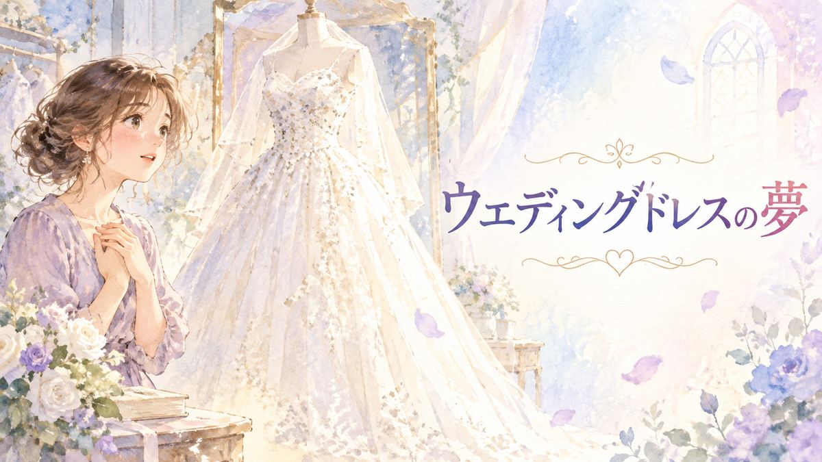 白いウエディングドレスを見つめる大人の女性