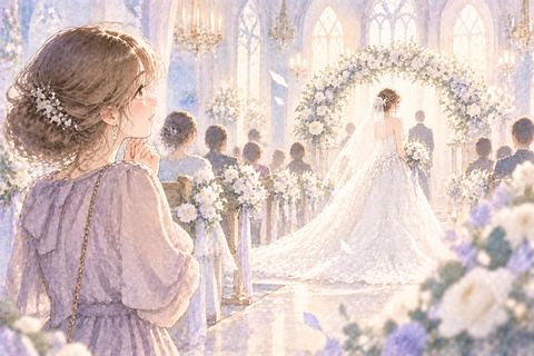 知らない花嫁を遠くから眺める女性