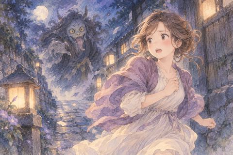 妖怪から逃げる女性