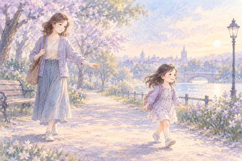幼い娘を見ながら寂しそうにする女性