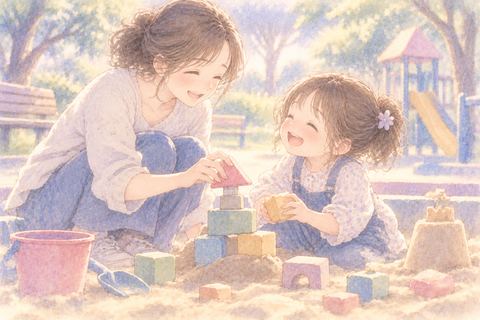 幼い娘と楽しそうに遊ぶ大人の女性