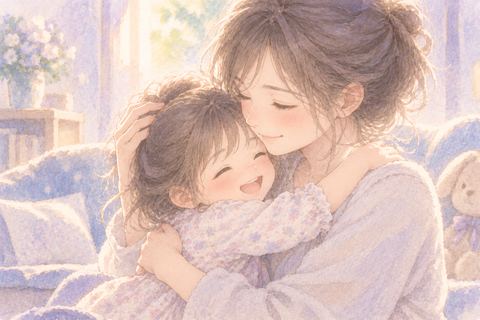 幼い娘をやさしく抱きしめる大人の女性