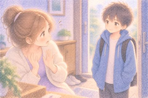 突然現れた弟を戸惑いながら見る大人の女性