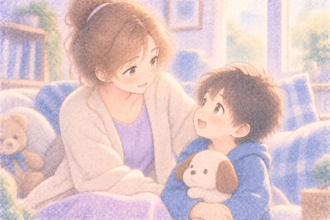 幼い弟を愛おしそうに見つめる大人の女性