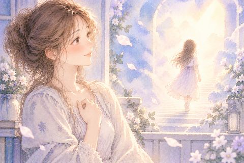 妹との別れのあと静かな表情で立つ女性