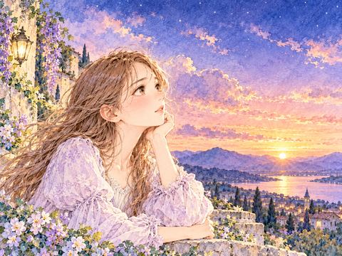 紫色から暗い青へ移り変わる幻想的な夕焼け空