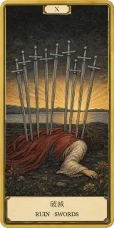 タロットカード 破滅 RUIN · SWORDS
